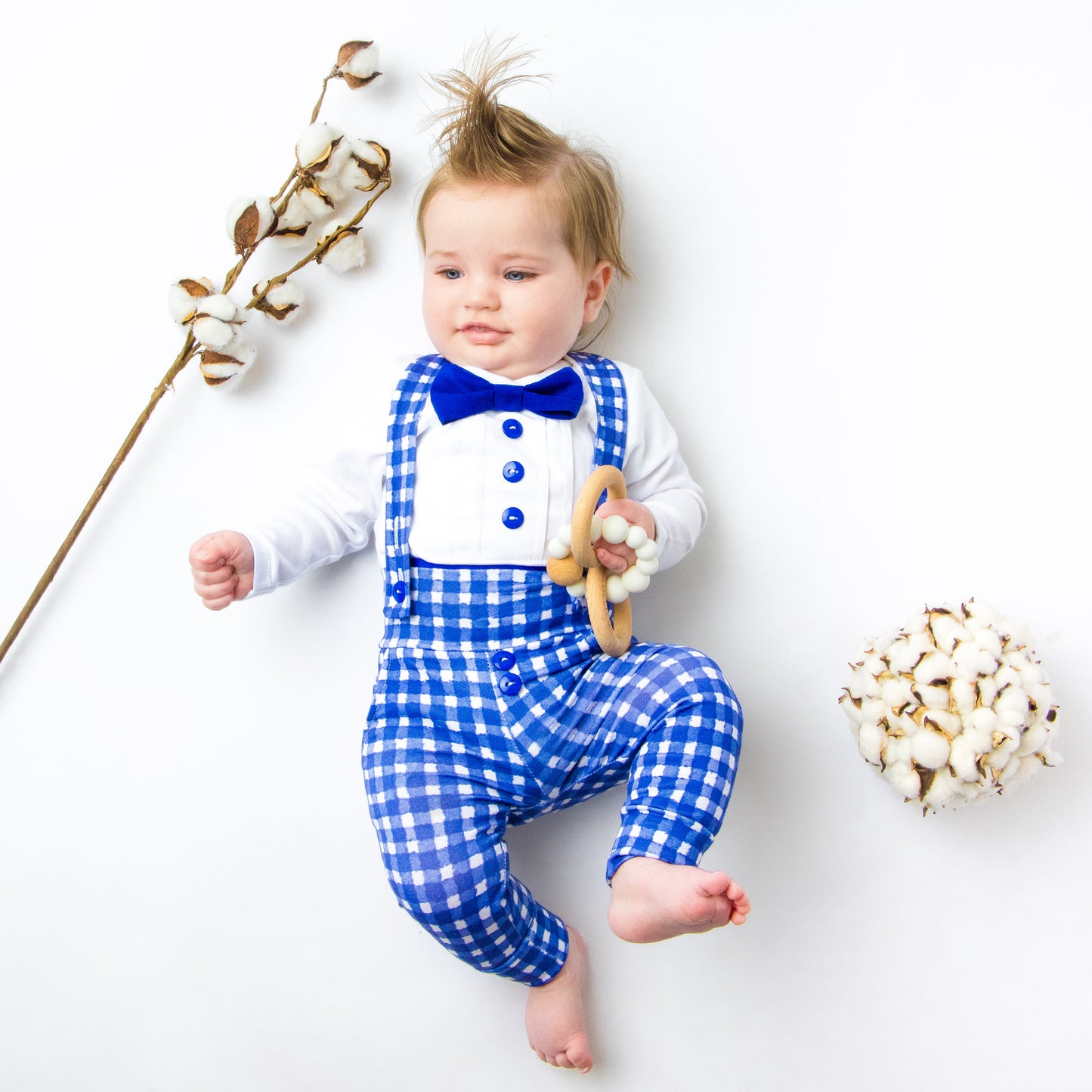 Baby Boy Leggings with Suspenders - Blue Plaid