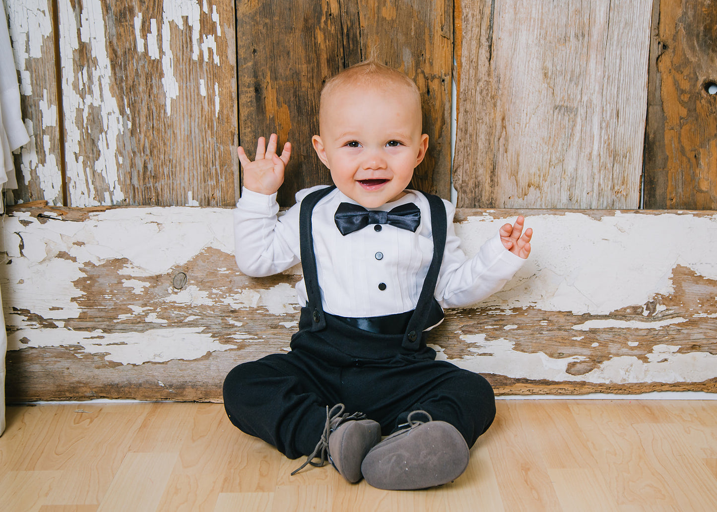 Baby Boy Wedding Bundle - Black & White Tuxedo & White Shoes