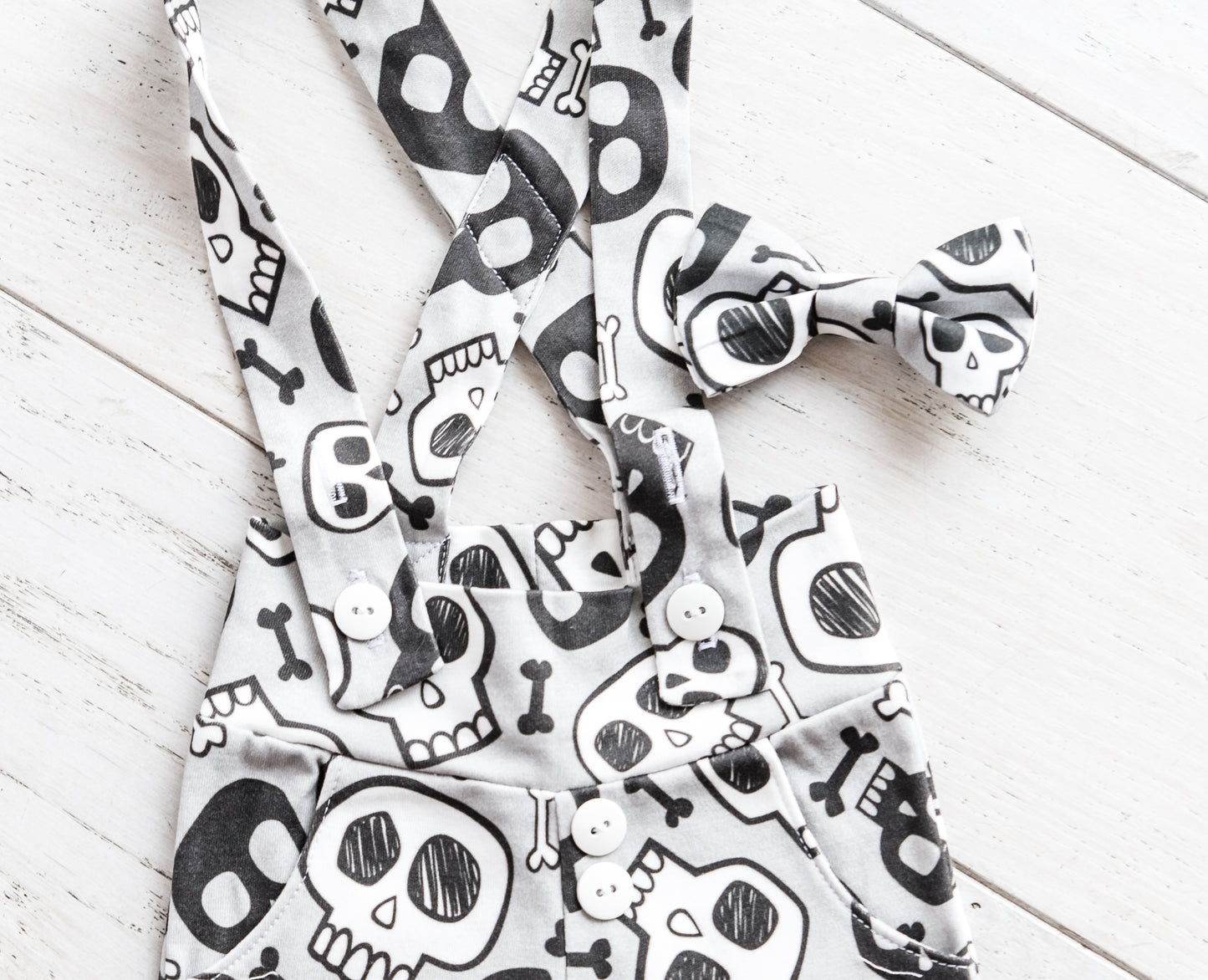Baby Boy Leggings with Suspenders - Skeletons
