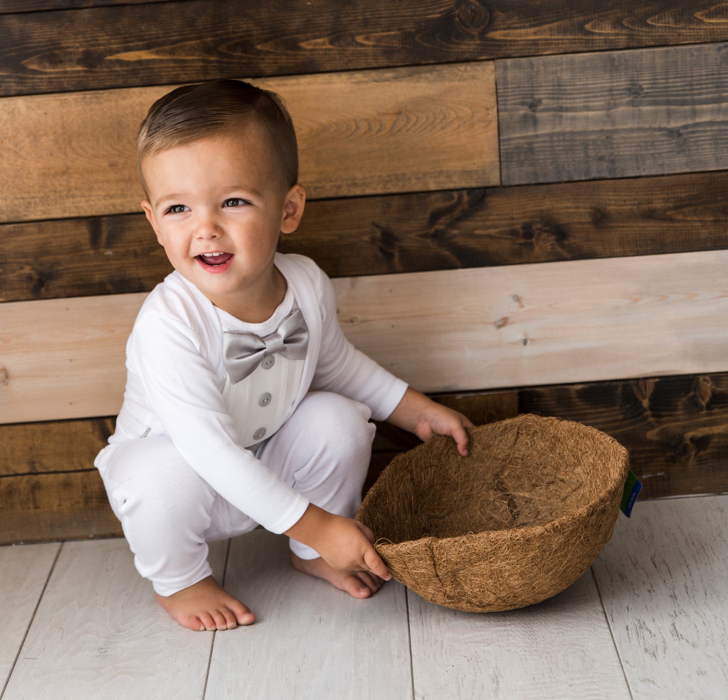 Baby Tuxedo Outfit - White with Gray Accents