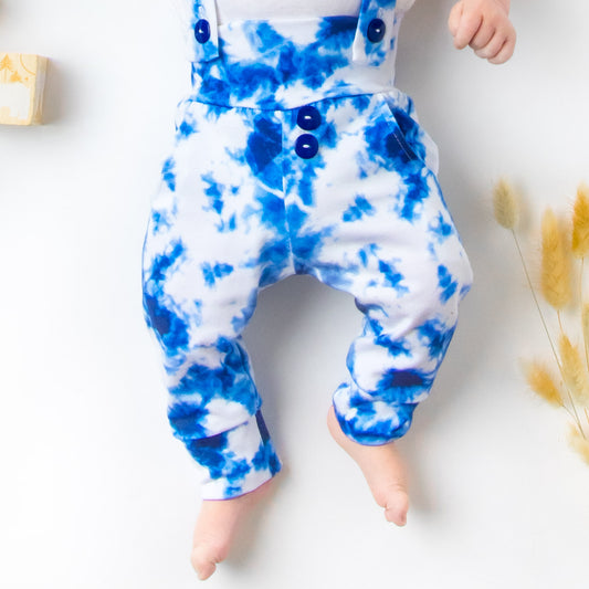 Baby Boy Leggings with Suspenders - Blue Tie Dye