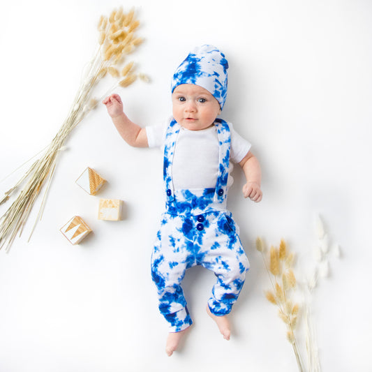 Baby Boy Leggings with Suspenders - Blue Tie Dye