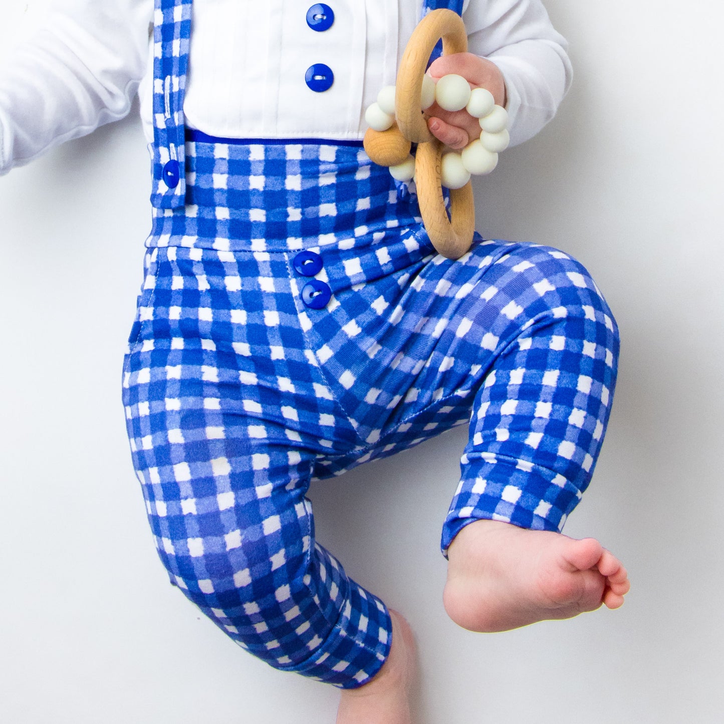 Baby Boy Leggings with Suspenders - Blue Plaid