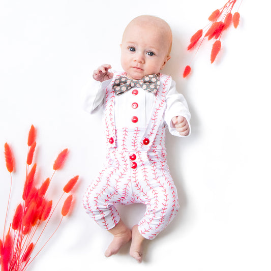 Baby Boy Tuxedo Outfit with Baseball Accents
