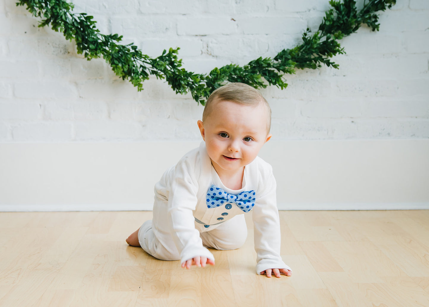 Baby Tuxedo with Blue Polka Dot Accents