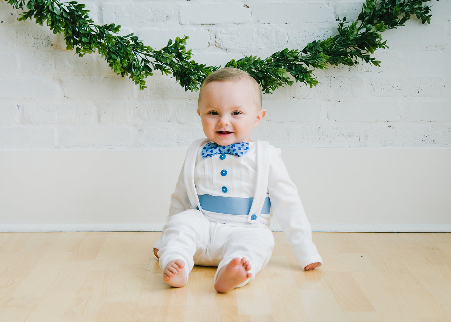 Baby Tuxedo with Blue Polka Dot Accents