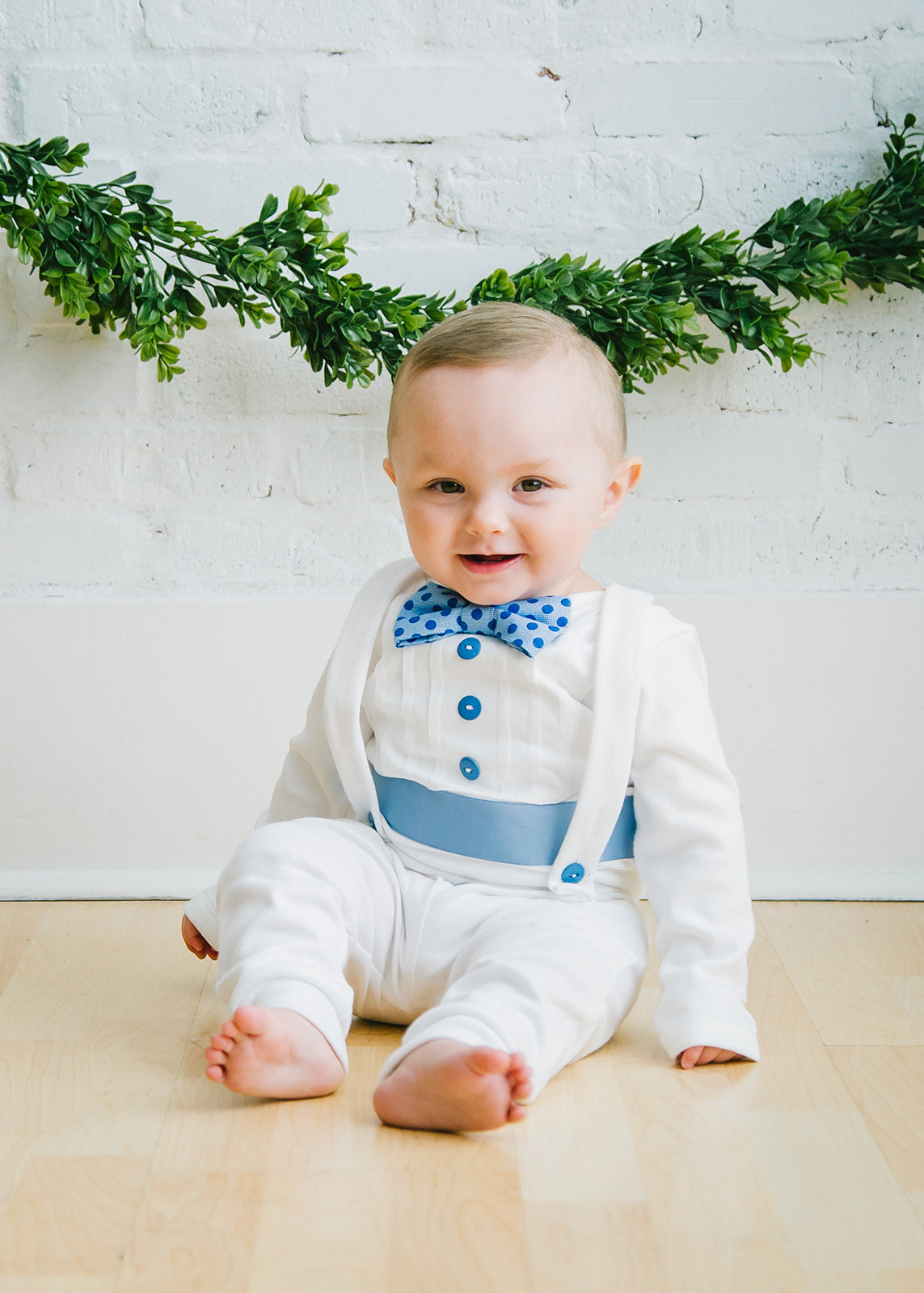 Baby Tuxedo with Blue Polka Dot Accents