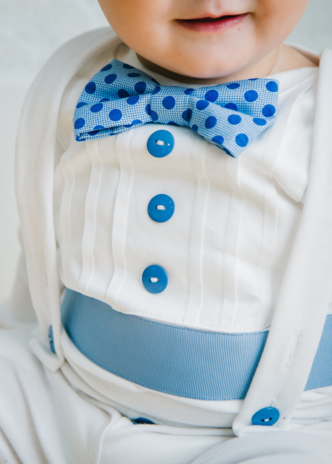 Baby Tuxedo with Blue Polka Dot Accents