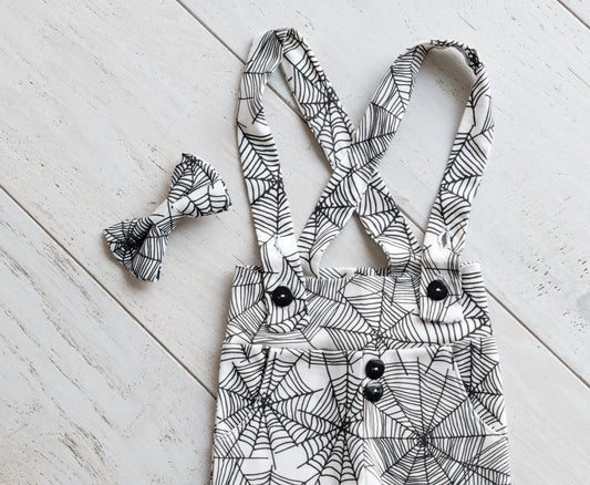 Baby Boy Leggings with Suspenders - Spiderwebs