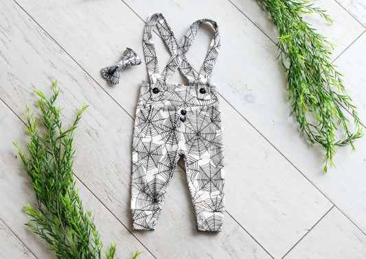 Baby Boy Leggings with Suspenders - Spiderwebs