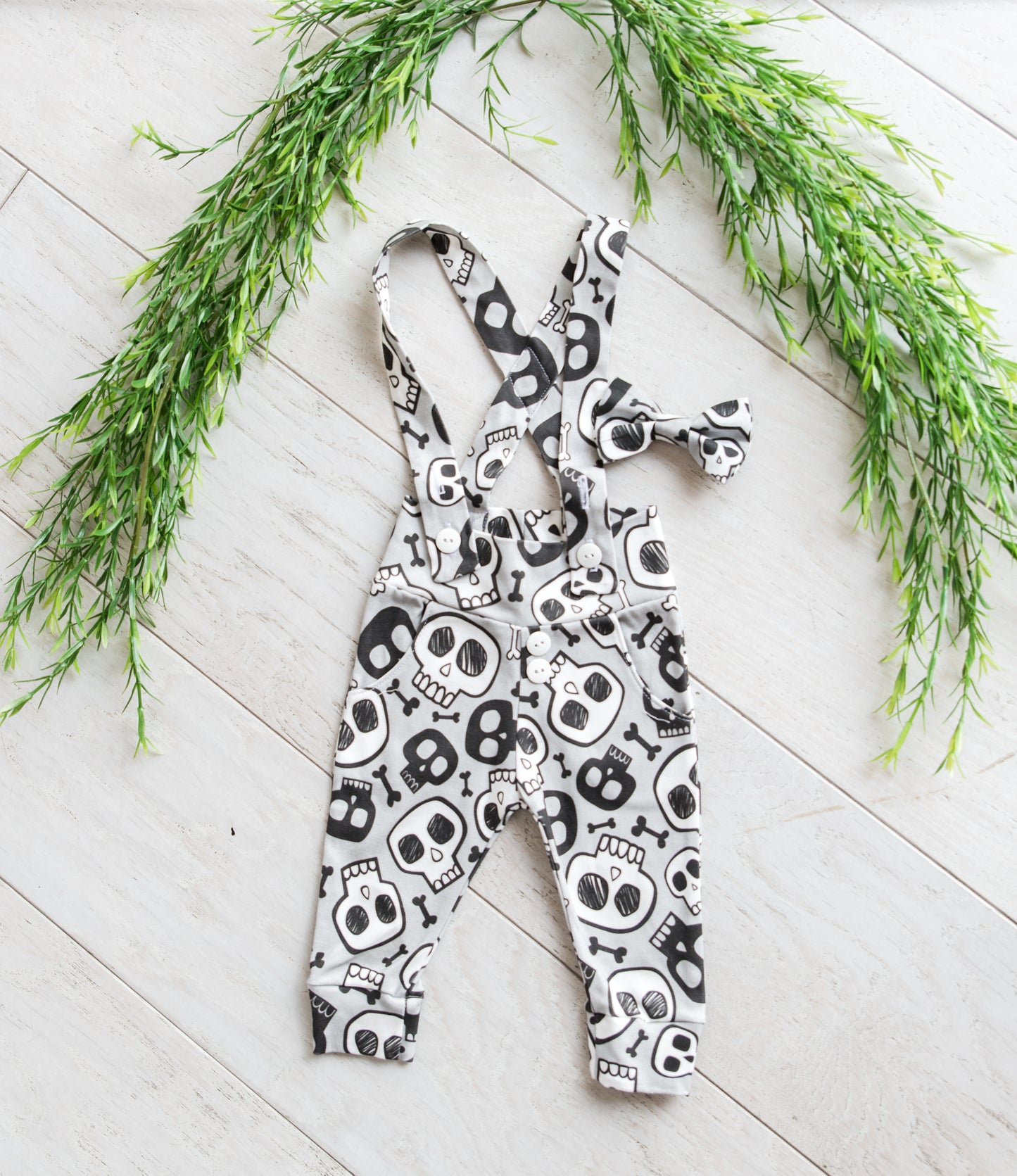 Baby Boy Leggings with Suspenders - Skeletons