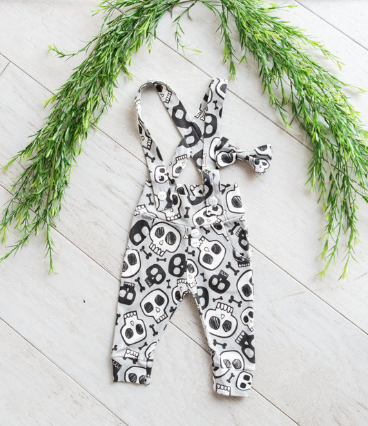 Baby Boy Leggings with Suspenders - Skeletons