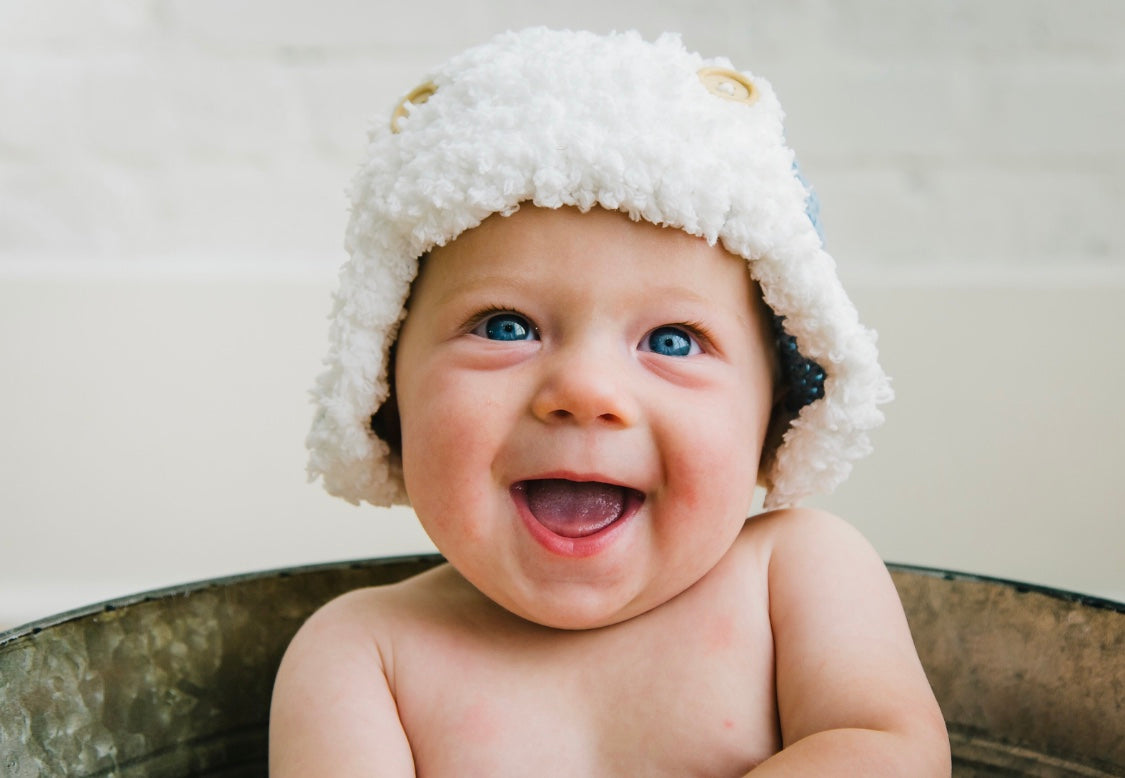 Blue & White Sherpa Baby Hat