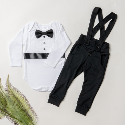 Baby Boy Wedding Bundle - Black & White Tuxedo & White Shoes