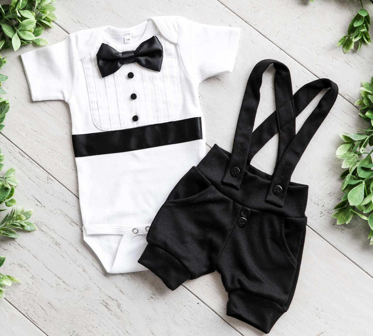 Baby Tuxedo Outfit with Shorts - Black & White
