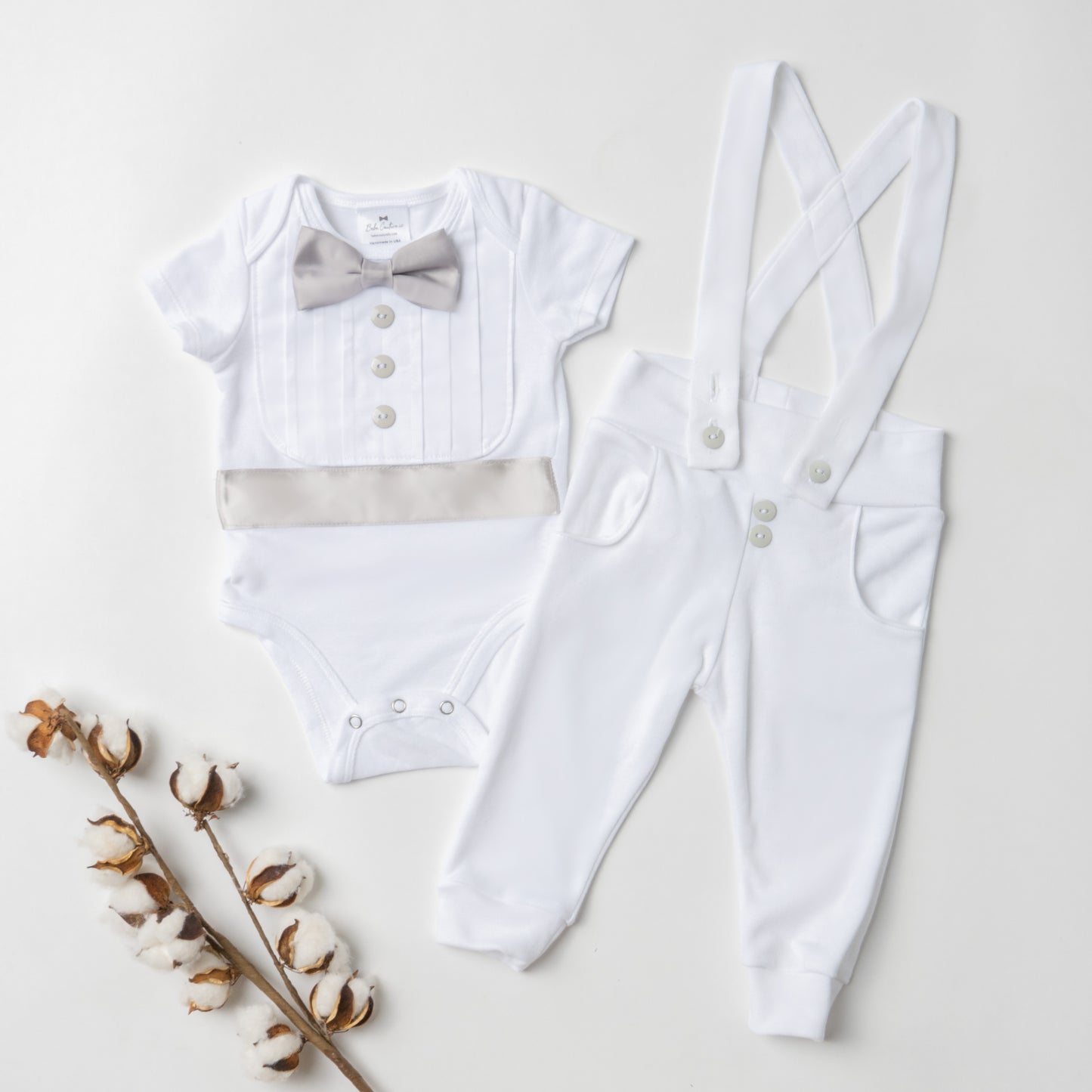 Baby Tuxedo Outfit - White with Gray Accents